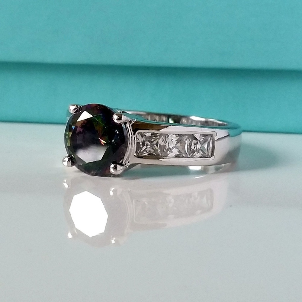 925 Sterling Silver Women's Rainbow Topaz CZ Ring